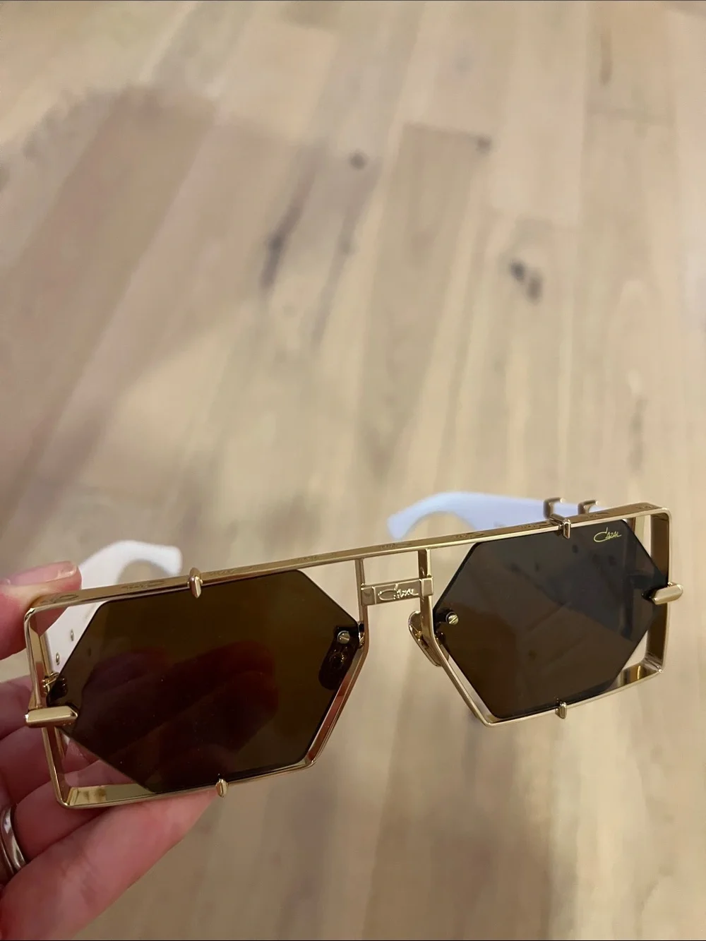 Cazal Gold Frame Sunglasses with Brown Lenses and White Temples